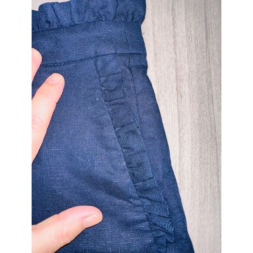 D4 J Crew Shorts Linen Navy‎ Blue Ruffle Size 6 Women's 3